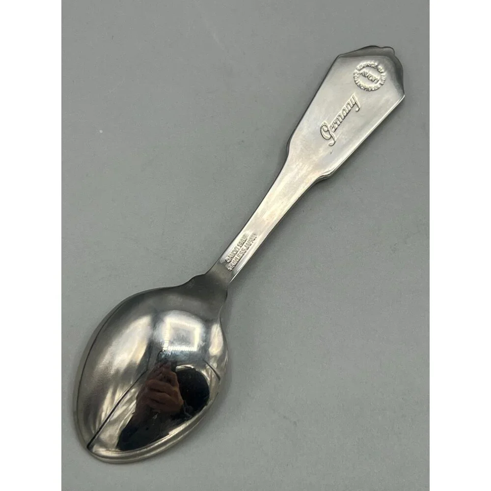 Vtg Stainless Sugar Spoon Enamel Handle German Woman Buckets Milkmaid - Picture 8 of 8